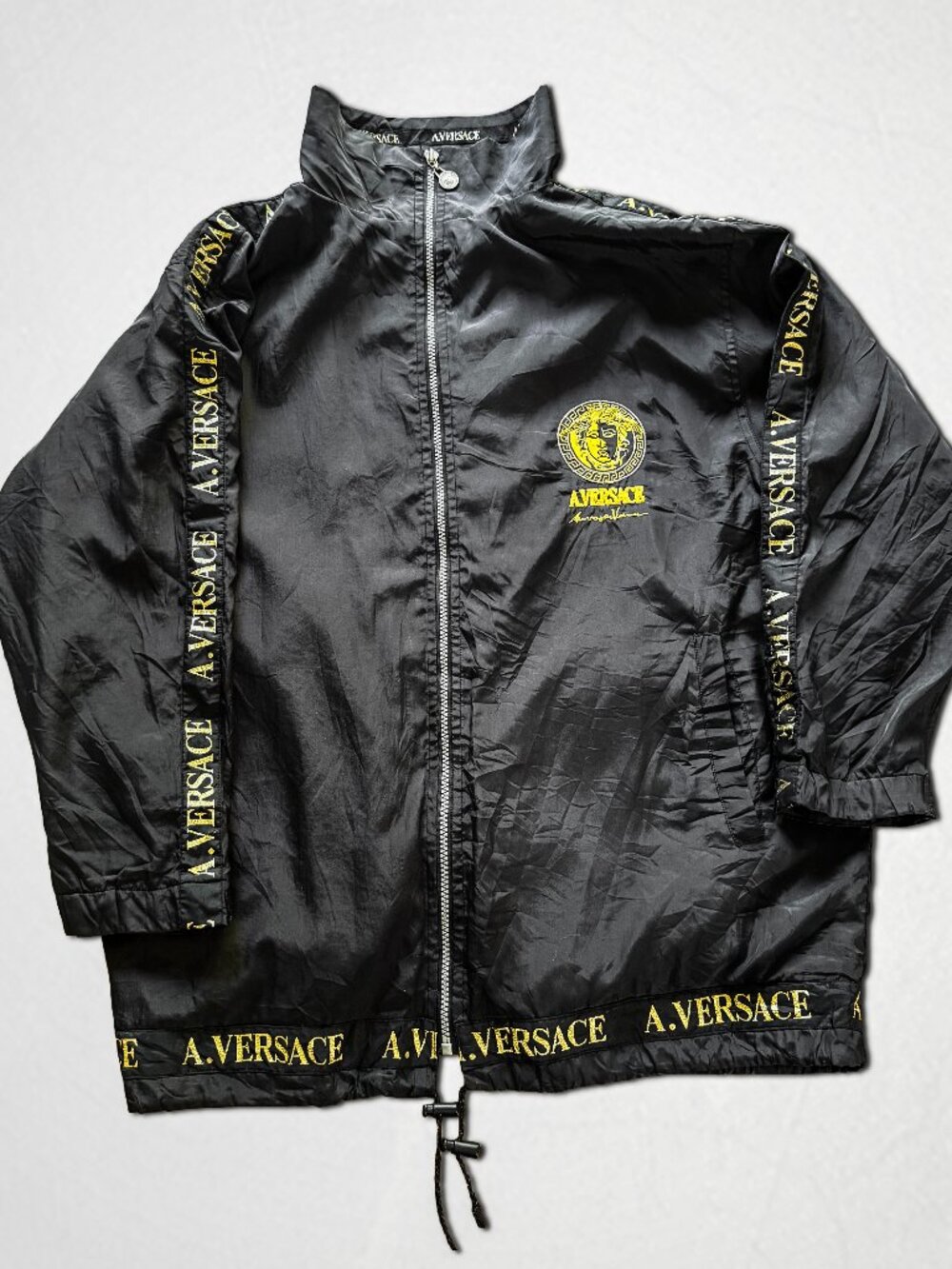 Vintage A. Versace Medusa Head Jacket Black & Gold Windbreaker Luxury Fashion